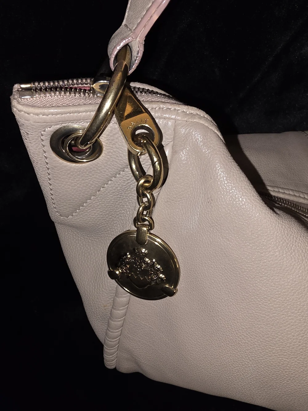 Bally Gray/Taupe Leather Shoulder Bag with Gold-Tone Hardware